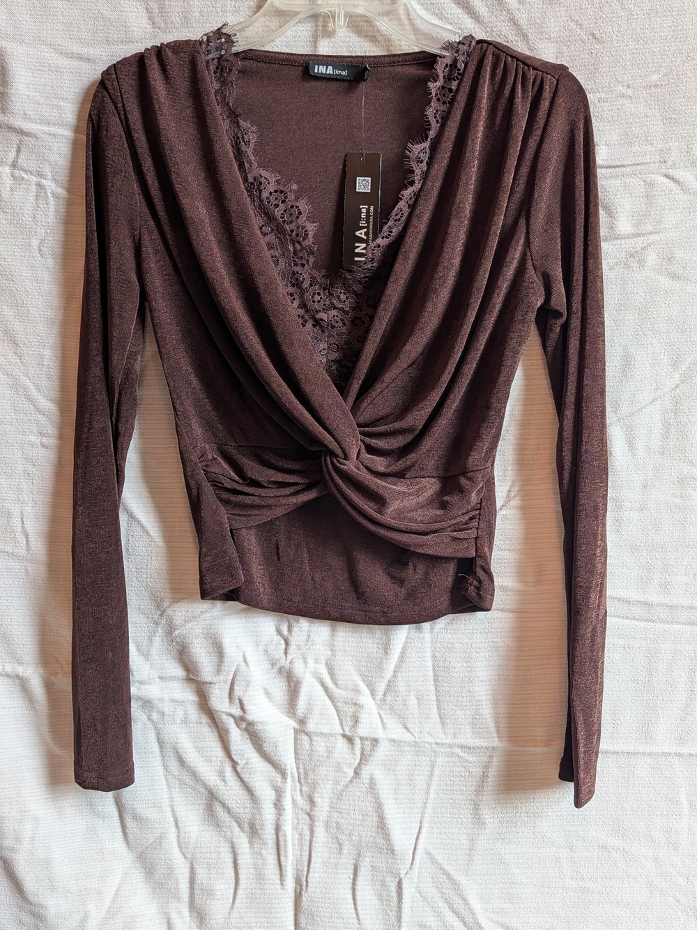 INA Chocolate Lace-Trim 2fer Top